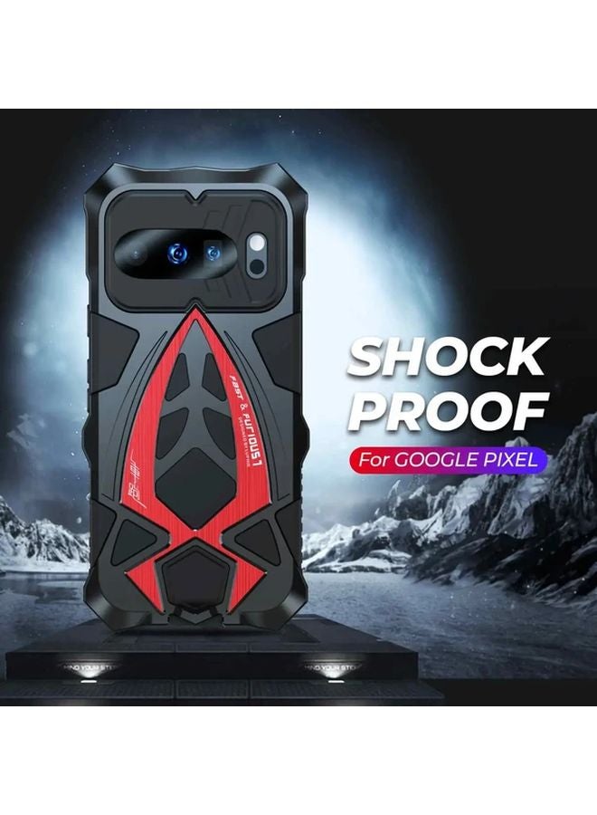 Black Red Heavy Duty Armor Case For Google Pixel 9 Pro Shockproof Rugged Metal Bumper - Image 4